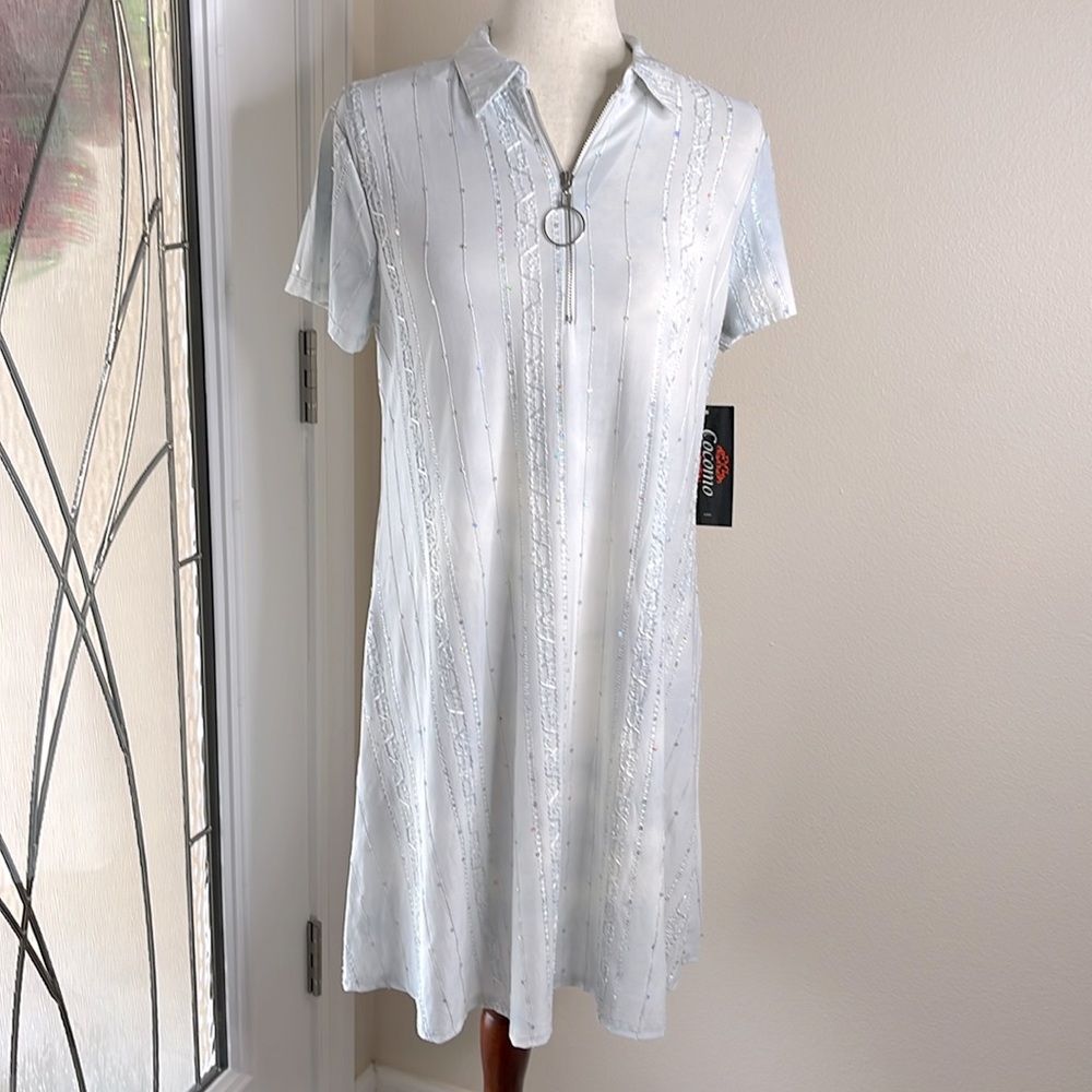 NWT Cocomo Tie Dye Embellished Half Zip Short Sleeve Dress